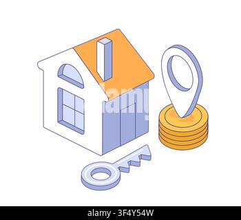 Real estate sale concept with house icon. Flat vector illustration for property marketing, home buying flyer, mortgage ads Stock Vector