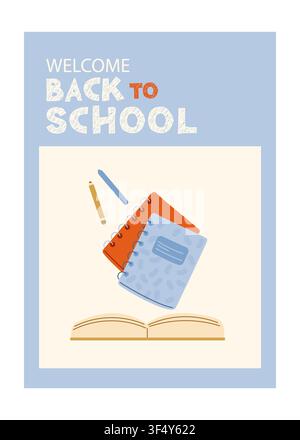 Welcome back to school poster, minimalist design. Vector illustration for education campaigns, classroom decor, student lifestyle Stock Vector