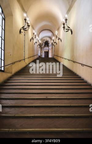 Bologna, Italy - May 2026: Historic 16th century Bramante staircase Scalone d Onore in Palazzo d Accursio Stock Photo