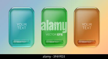 Glossy UI Panels and Buttons with Text Fields. Modern glass-like UI elements for web design. Vector illustration Stock Vector