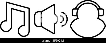 Collection of music note speaker and user icons in simple editable vector style Stock Vector