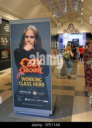 Ozzy Osbourne Working Class Hero exhibition poster at Birmingham Museum & Art Gallery, celebrating the Black Sabbath frontman and rock icon Stock Photo