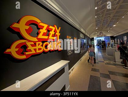 Large Ozzy Osbourne logo inside the Working Class Hero exhibition at Birmingham Museum & Art Gallery, West Midlands, England Stock Photo
