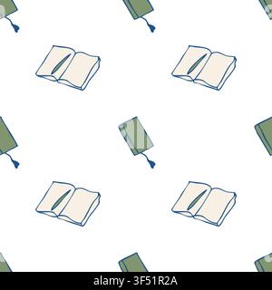 Hand drawn minimalist book and journal seamless pattern on white background vector doodle illustration Stock Vector
