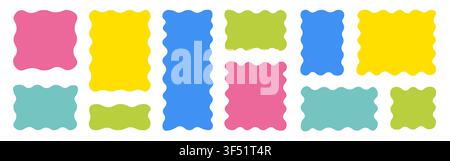 Shape frame box rectangle set. Hand drawn shape frame box rectangle with irregular organic abstract wavy border. Text bubble sticker paper collage label cute background. Vector illustration Stock Vector