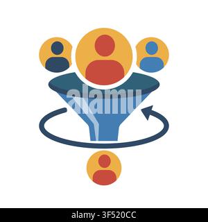 Sales funnel and customer conversion process vector illustration with people icons and lead generation cycle concept. white background isolated Stock Vector