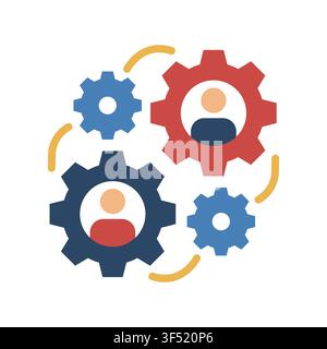 Collaboration and Teamwork Concept Icon with Interconnected Gears and Human Silhouettes Representing Business Process Management and Human Resources E Stock Vector