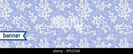Blue tone organic coral seamless web banner. Stock Vector