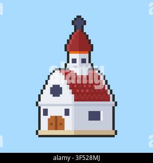 Pixel art Church Building game asset design Stock Vector