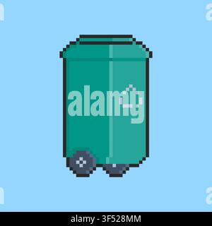 Pixel art Recycling Wheelie Bin game asset design Stock Vector