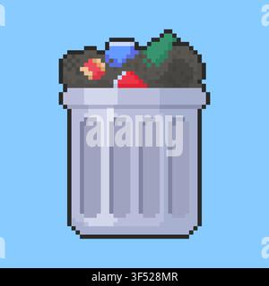 Pixel art Overflowing Trash Can game asset design Stock Vector