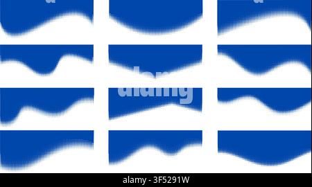 Modern shape header with flowing wave curves and elegant blue halftone dotted gradient for website banners, business presentations and corporate page Stock Vector