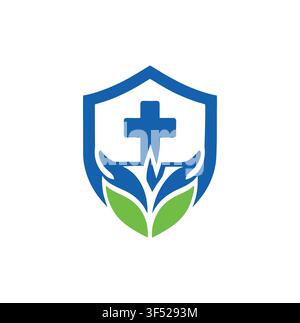 Professional Medical Health Care Cross Shield Vector Logo Design Template Stock Vector