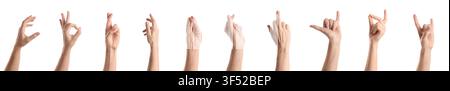 Various hand gestures isolated on white background Stock Photo