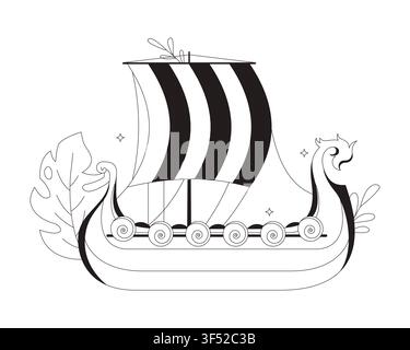 Viking longship flat line illustration Stock Vector