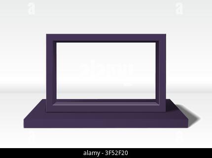 Empty black 3D picture frame standing upright on white background Stock Vector
