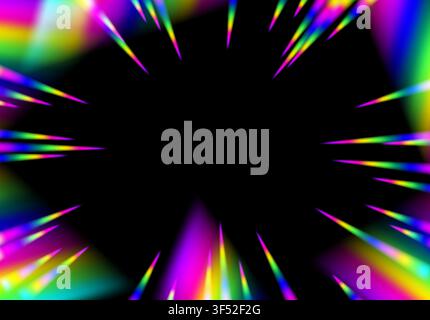 Bright rainbow colored speed lines exploding outward from a dark central void Stock Vector