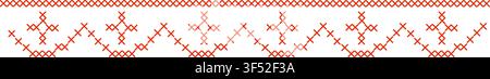 Folk cross stitch ribbon tapestry borders and geometric sampler frames. Whimsical pixelated embroidery needlework design for cottagecore wedding Stock Vector