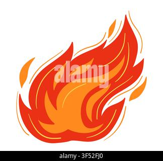 Cartoon fire flame icon. Red hot bonfire campfire burning fireball silhouette symbol. Flammable blaze sign for logo, branding, sticker and graphic design element. Vector illustration isolated Stock Vector