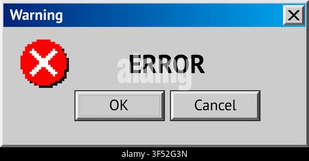 Retro computer warning popup window displaying generic error message with buttons Stock Vector