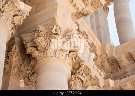 Details of the baroque facade of Syracuse Cathedral in Sicily, Italy Stock Photo