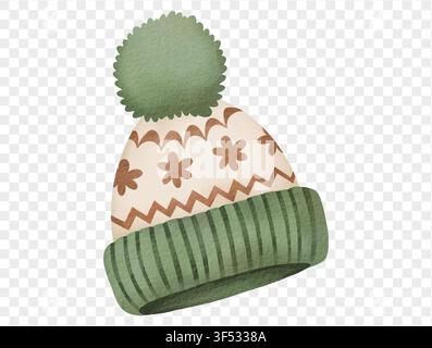 Watercolor winter knit hat Christmas clothing illustration vector. Stock Vector