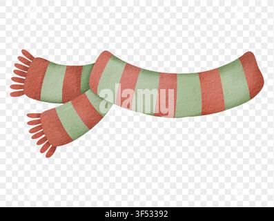 Watercolor red and green striped winter scarf festive cozy christmas accessory vector. Stock Vector