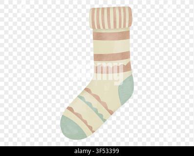 Watercolor pastel striped christmas stocking cute cozy holiday decoration element vector. Stock Vector