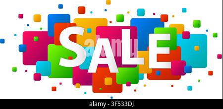 Sale concept. Modern colored rainbow squares glitter isolated on transparent background. Colorful particles pattern. New design for presentation, post Stock Vector