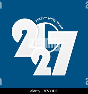 New Year 2027 concept on blue background. Simple assymetric Christmas and new year card. Vector illustration Stock Vector