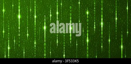 Binary rain green cyber background. Matrix style futuristic high-tech backdrop. Technology computer numbers network pattern. Futuristic programming vi Stock Vector
