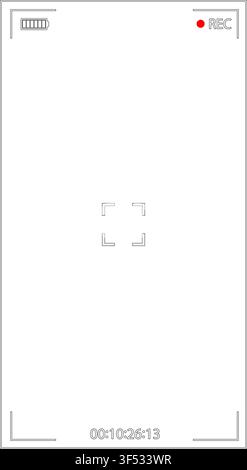 Mobile phone camera rec overlay mockup isolated on transparent bg. Recorder cam display. Video or photo recording screen. Viewfinder Layout template. Stock Vector