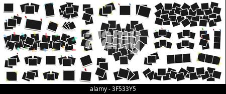 Mega pack of realistic vector photo frames on sticky tape, pins and rivets. Template photo design isolated on white background. Vector illustration Stock Vector