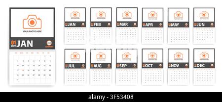 2027 calendar in grey and orange style with place for photo isolated. Event planner. All size. Vector illustration Stock Vector