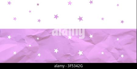 Cutout confetti style horizontal overlay pattern isolated on transparent background. Star glitter design template in pink crumpled jagged pinkpaper st Stock Vector