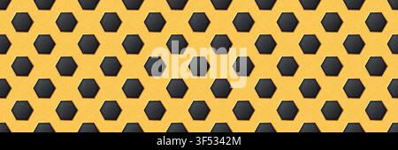 Gold seamless perforated metal sheet realistic texture. Metal chrome grill plate with hexagon holes. Modern design carbon radiator bg. Macro speaker r Stock Vector