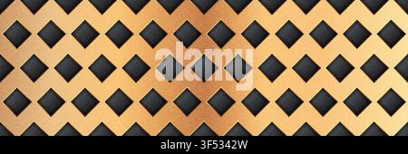 Bronze seamless perforated metal sheet realistic texture. Metal chrome grill plate with rhombus holes. Modern design carbon radiator bg. Macro speaker Stock Vector