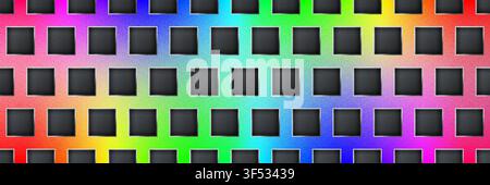 Steel rainbow seamless perforated metal sheet realistic texture. Metal chrome grill plate with squares holes. Modern design carbon radiator bg. Macro Stock Vector