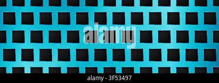 Blue seamless perforated metal sheet realistic texture. Metal chrome grill plate with square holes. Modern design carbon radiator bg. Macro speaker ra Stock Vector