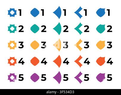 Number bullet points set with trendy geometric shapes. Colorful steps 1 to 5 Stock Vector