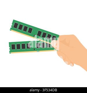 Hand Holding RAM Sticks - Computer Memory Upgrade Vector Illustration Stock Vector