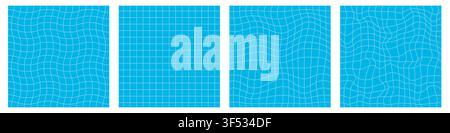 Blue summer background set of swimming pool textures. Underwater tile surface wavy distorted lines Stock Vector