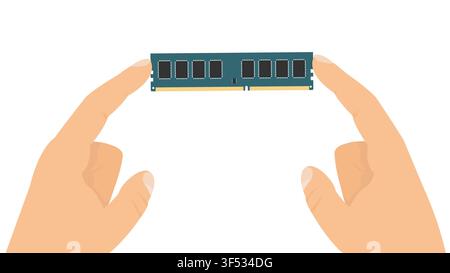 Two Hands Holding RAM Stick - Computer Memory Care and Installation Stock Vector