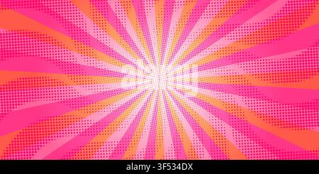 Trendy orange and pink pop art background. Comic style sun burst with halftone dots Stock Vector