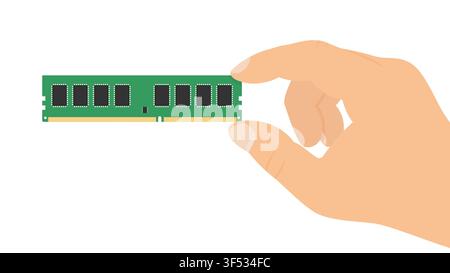 Hand Holding Single RAM Stick - Computer Memory Module Vector Illustration Stock Vector