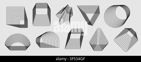 Futuristic linear shapes collection. Set of Y2k black geometric blends Stock Vector