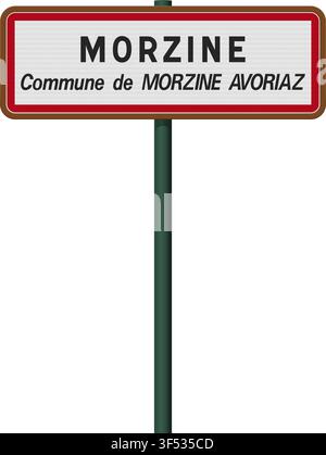 Vector illustration of the Morzine (Commune of Morzine Avoriaz) city entrance road sign on metallic pole Stock Vector
