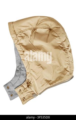 Yellow waterproof unzipped hood isolated on white background Stock Photo