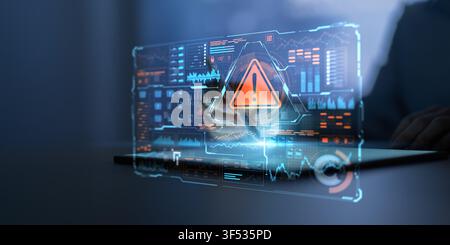 Cybersecurity risk management system for enterprise data protection with warning alert interface Stock Photo