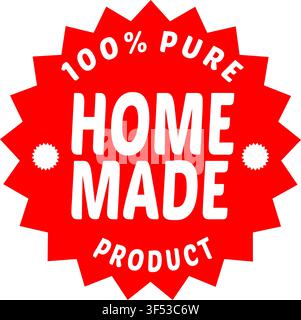 100 Percent Pure Home Made Product Badge Vector Label for Food Packaging Branding and Retail Design, Editable eps file Stock Vector